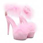 Pink Feather Fur Flurry Sexy Platforms Super High Stiletto Heels Sandals Shoes